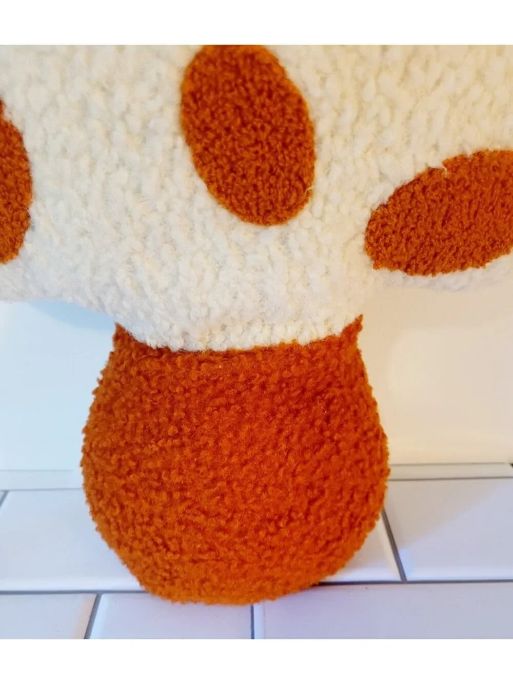 Harvest Orange and White Mushroom Decorative Throw Pillow Textured Knit 14 Inch